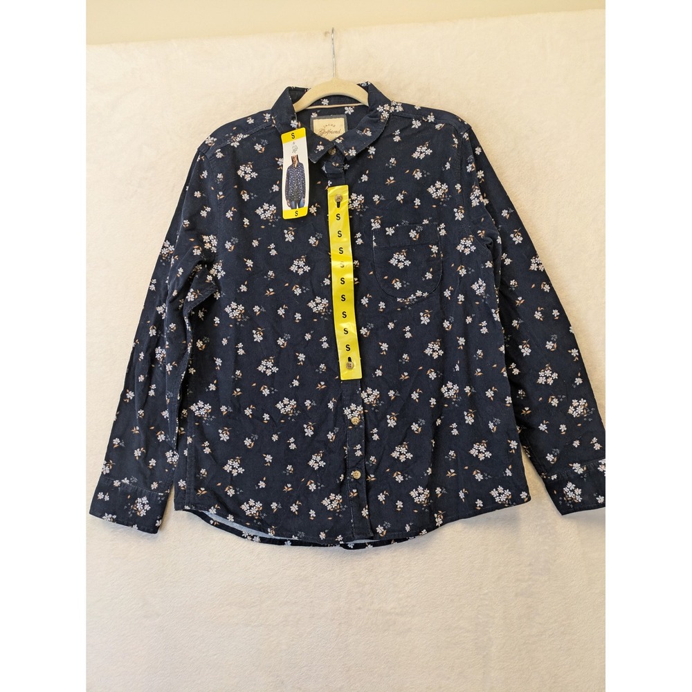 NEW Jachs Girlfriend New York Women's Size S Navy Floral Print Button Up Shirt
